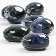 Pottery Beads, D: 21 mm, blau, oval, 10